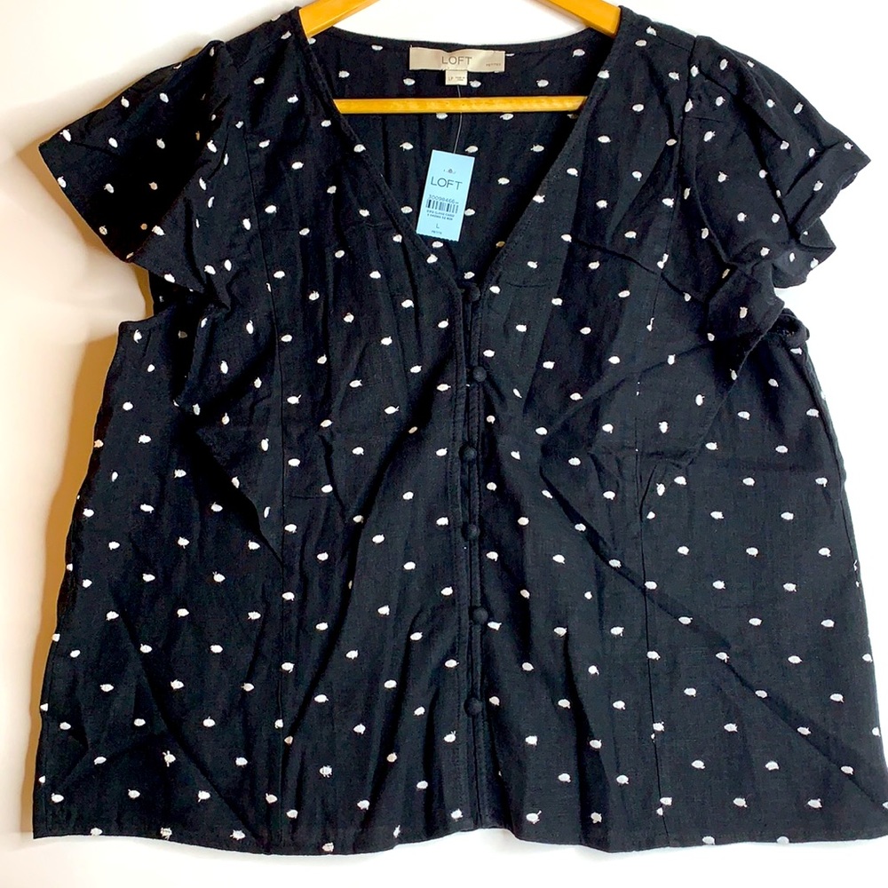 Loft Women’s Black and White Embroidered Dot Shirt